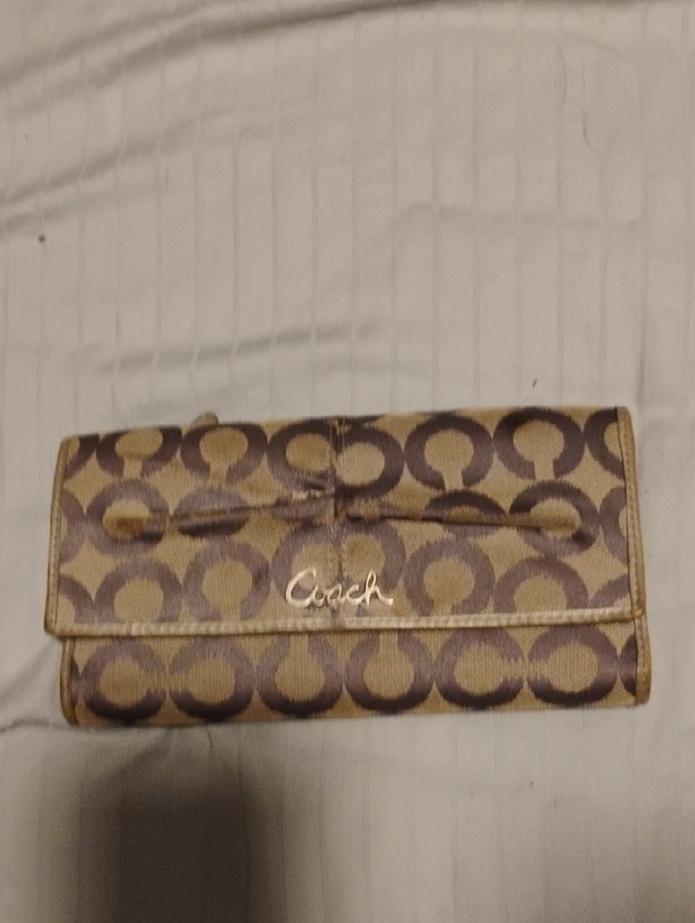 Coach Signature Canvas Continental Wallet in Brown and Tan